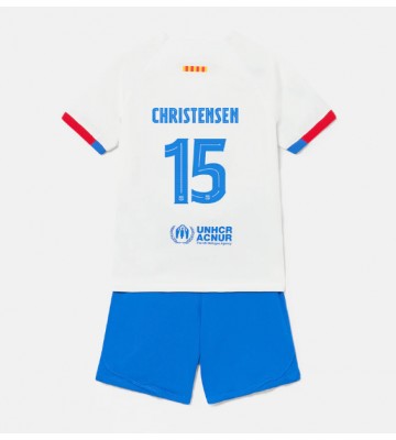 Lacne Dětský Futbalové dres Barcelona Andreas Christensen #15 2023-24 Krátky Rukáv - Preč (+ trenírky)